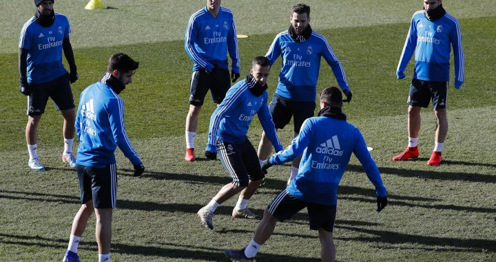 Los jugadores del Real Madrid en el entrenamiento del miércoles 30 de enero en Valdebebas / EFE