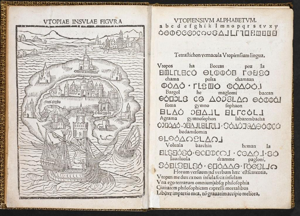 Mapa y alfabeto de una edición de 'Utopía' de Tomás Moro / BRITISH LIBRARY