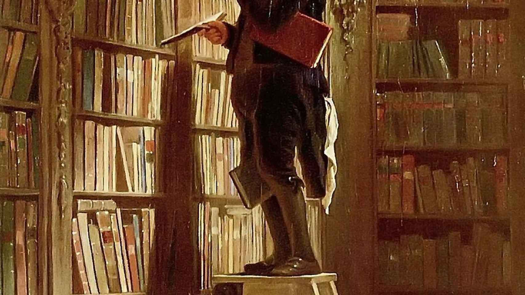 'The Bookworm', de Carl Spitzweg (1850), un coleccionista de libros viejos