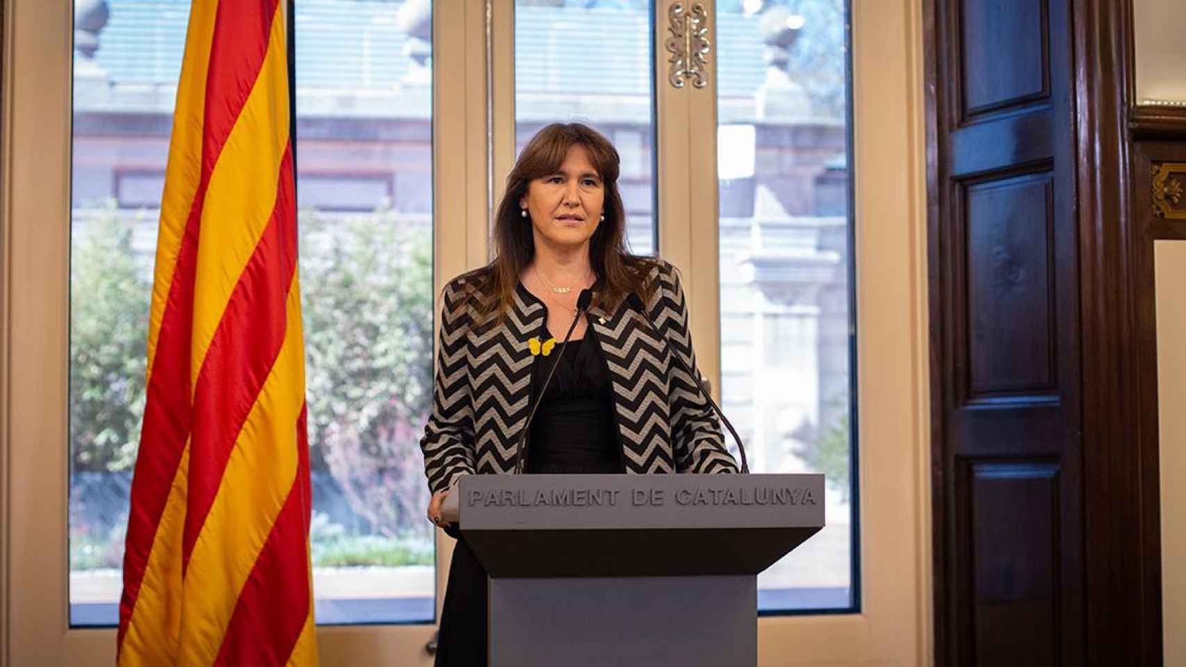 La presidenta del Parlament, Laura Borràs, ofrece una rueda de prensa en la Cámara catalana / EP