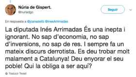 De Gispert insultó a Arrimadas en su perfil de Twitter / @nuriadgc