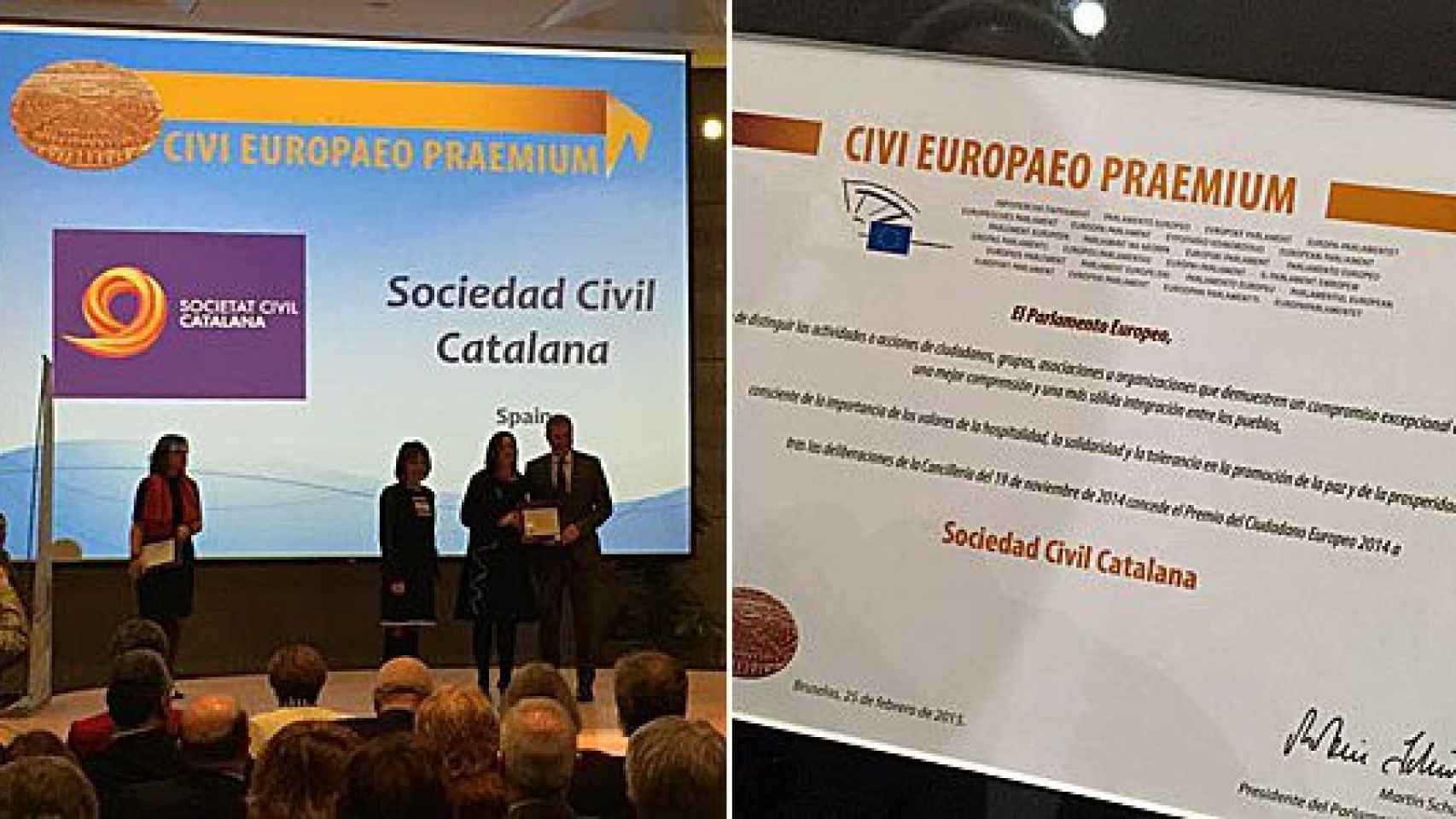 Representantes de SCC recogen en Bruselas el Premio Ciudadano Europeo 2014 concedido por el Parlamento Europeo