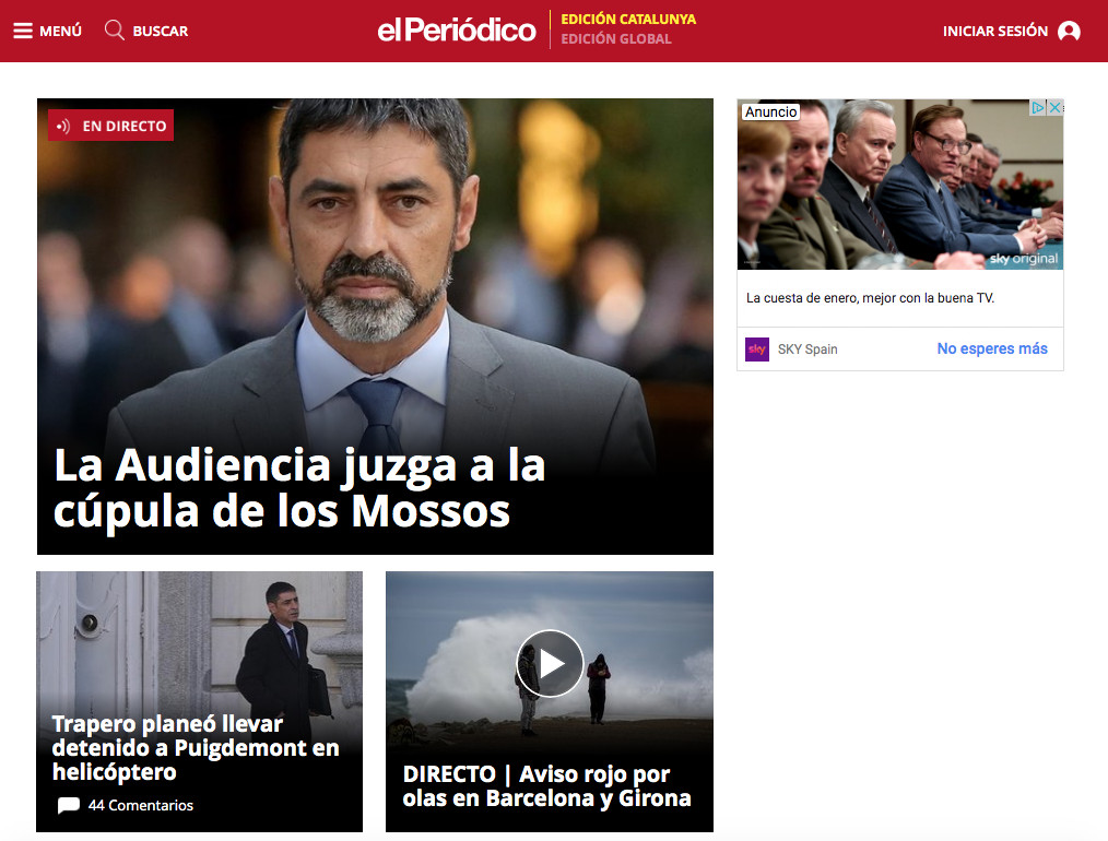 Portada de la versión web de 'El Periódico' del 20 de enero / EL PERIÓDICO