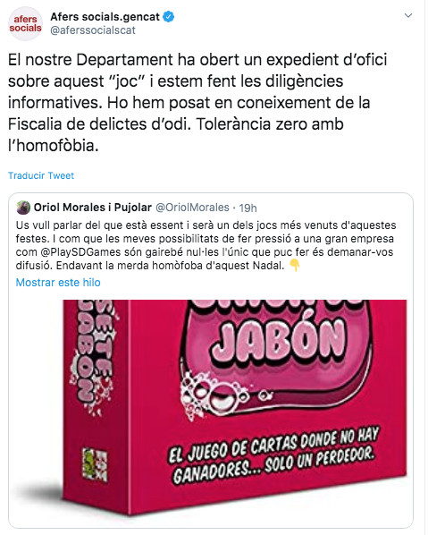 Anuncio de la Generalitat sobre el juego homófobo /@aferssocialscat