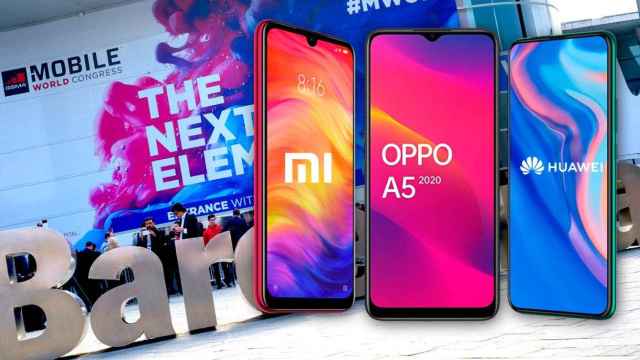 Dispositivos de las marcas chinas Xiaomi, Oppo y Huawei ante el acceso al Mobile World Congress (MWC) de Barcelona / CG