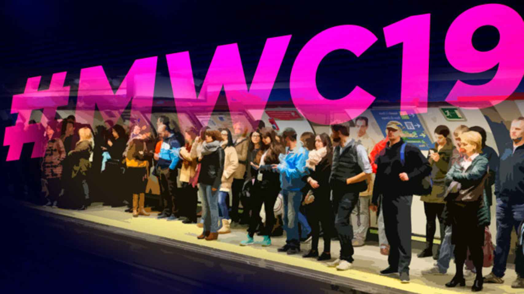 Usuarios en el andén del metro de Barcelona durante la huelga en el Mobile World Congress