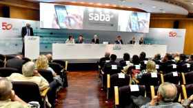 Salvador Alemany (i), presidente de Saba, en su intervención de la junta general de accionistas de la sociedad de 2016 / SABA