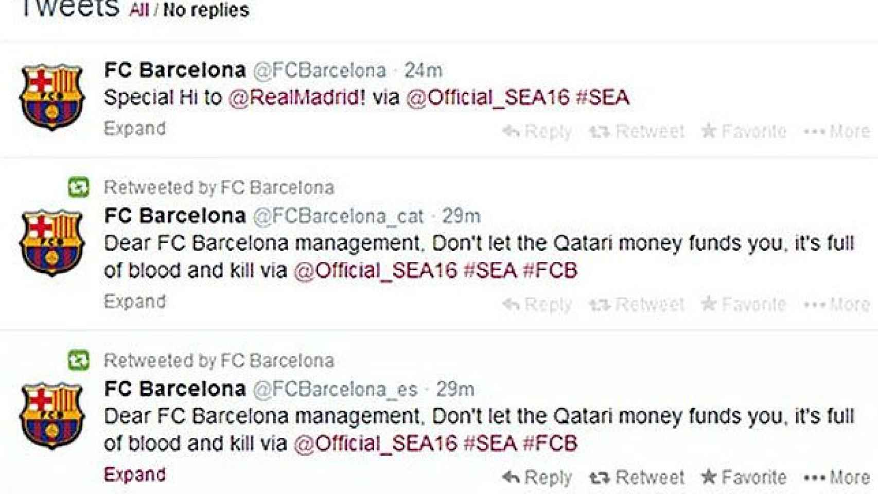 Perfil de Twitter del Barça hackeado