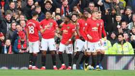 Los jugadores del Manchester United celebran un gol de Martial / EFE