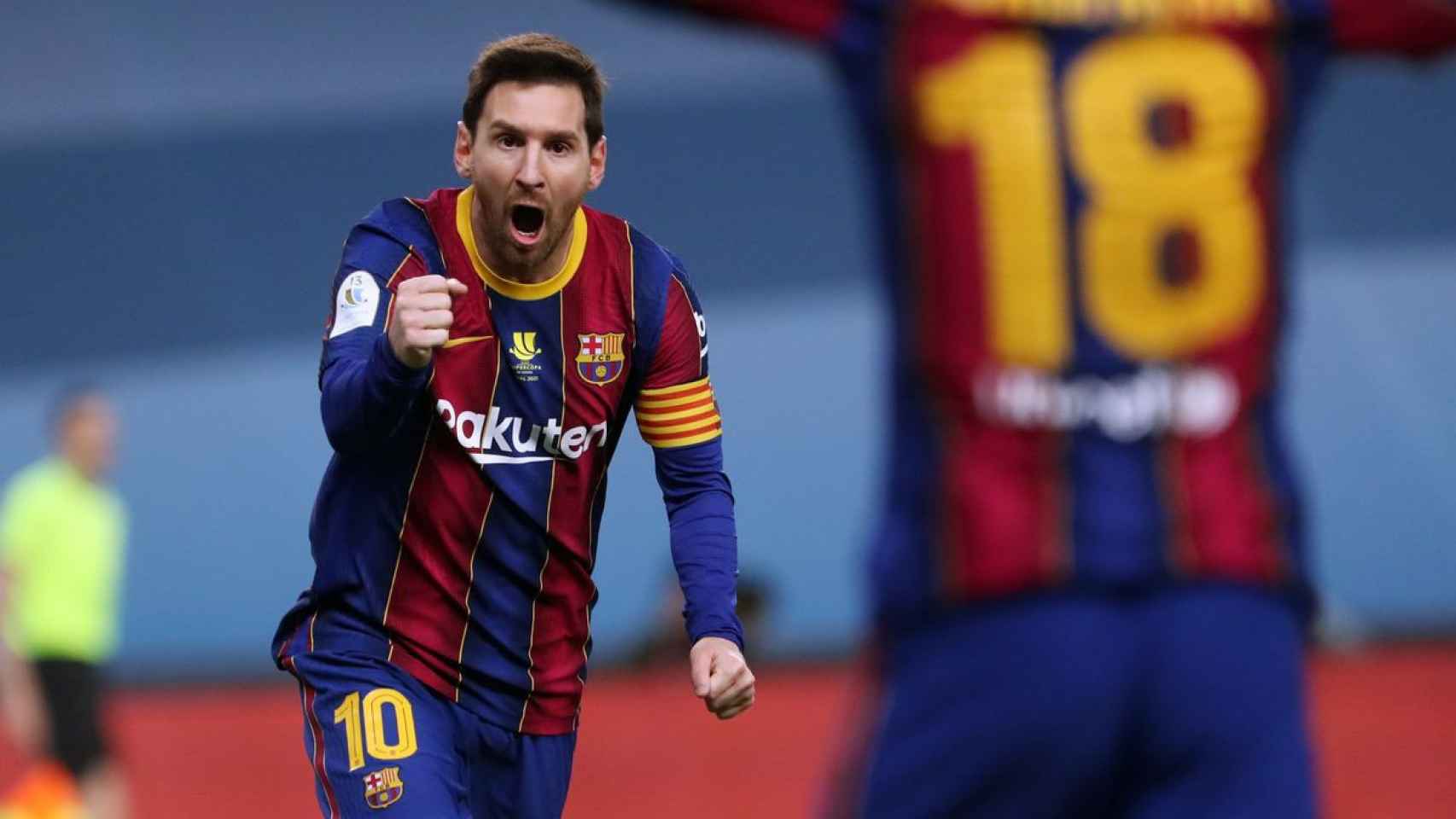 Messi celebrando el gol de Griezmann ante el Athletic en la final de la Supercopa de España / FC BARCELONA