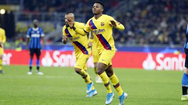 Ansu Fati celebrando su gol contra el Inter de Milán / FC Barcelona