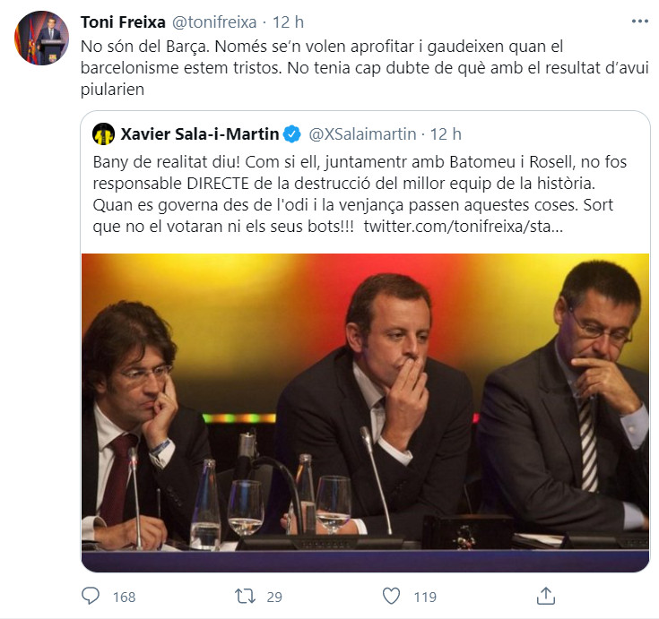 Publicación de Toni Freixa tras la derrota del Barça del PSG / Redes