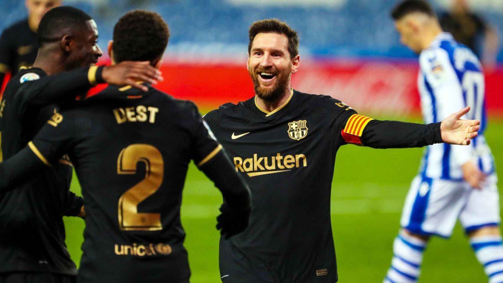 Leo Messi celebrando el gol de Dest / FC Barcelona