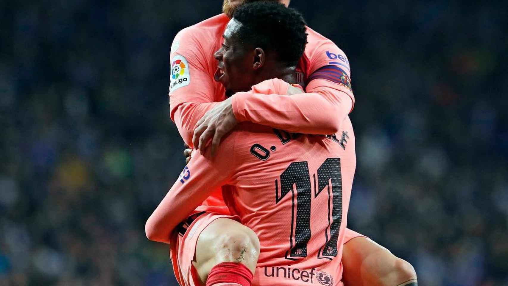 Messi y Dembélé celebrando el gol del francés / INSTAGRAM