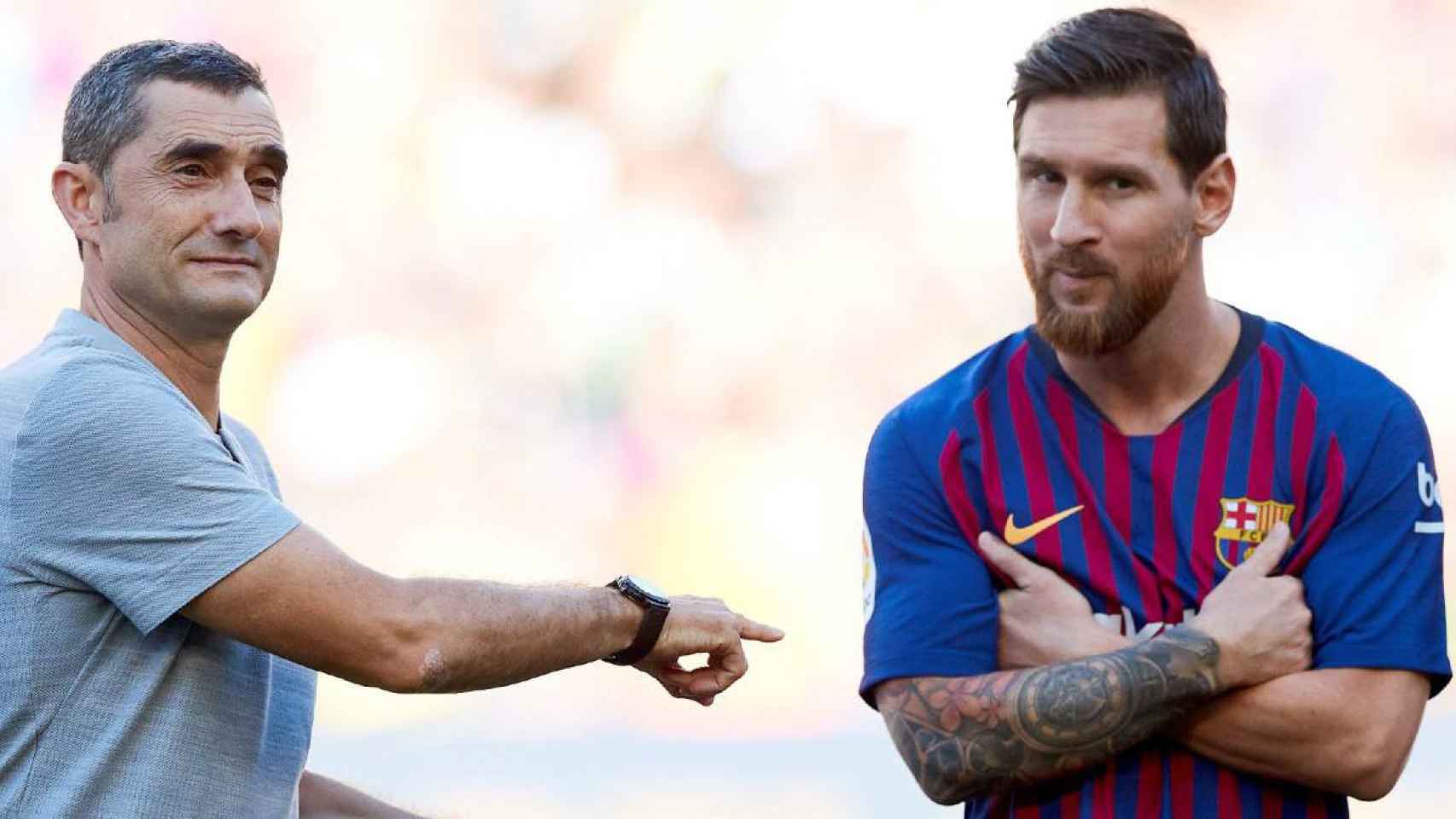 Ernesto Valverde y Leo Messi en la presentación del Barça 18/19 en el Camp Nou / EFE