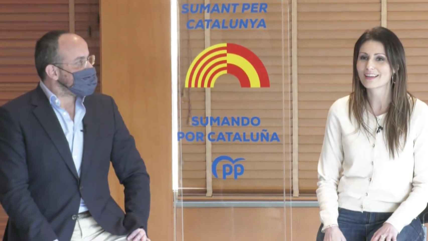 El líder del PP catalán, Alejandro Fernández, y la nueva número dos popular para el 14F, Lorena Roldán / PP
