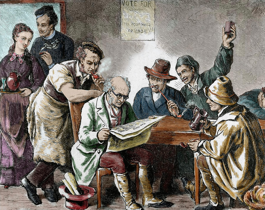 Clientes de una taberna leyendo el periódico (1870)