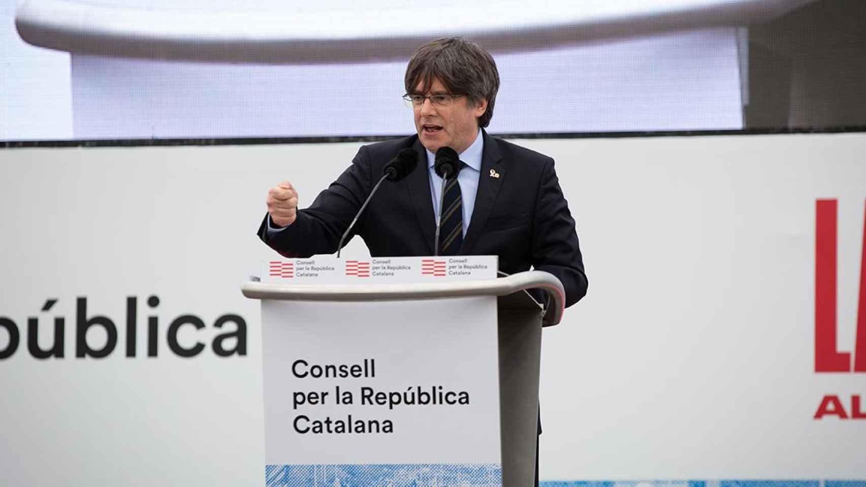 El expresidente de la Generalitat de Cataluña Carles Puigdemont, en el acto del Consell per la República en Perpiñán (Francia) el 29 de febrero de 2020 / EUROPA PRESS