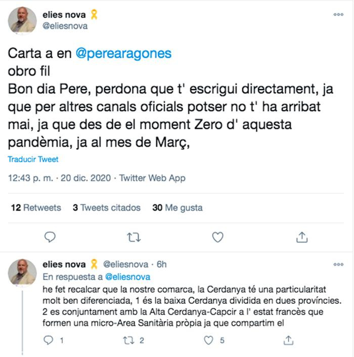 Los reproches del alcalde de Llívia, Elies Nova, a Pere Aragonès