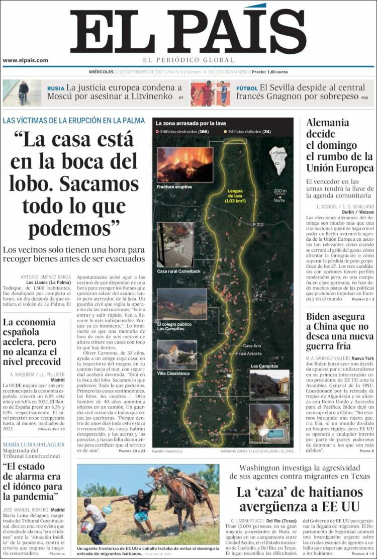 Portada de 'El País' del 22 de septiembre del 2021 / KIOSKO.NET