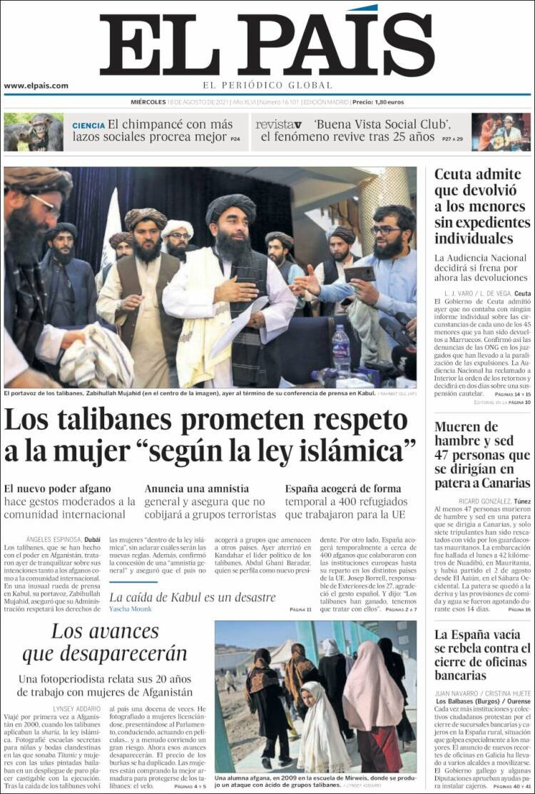Portada de 'El País' del 18 de agosto de 2021 / KIOSKO.NET