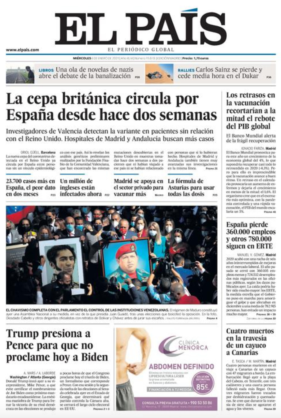 Portada de 'El País' del 6 de enero de 2021 / KIOSKO.NET