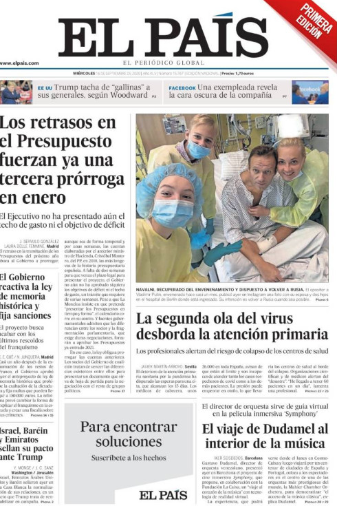 Portada de 'El País' del 16 de septiembre de 2020 / KIOSKO.NET