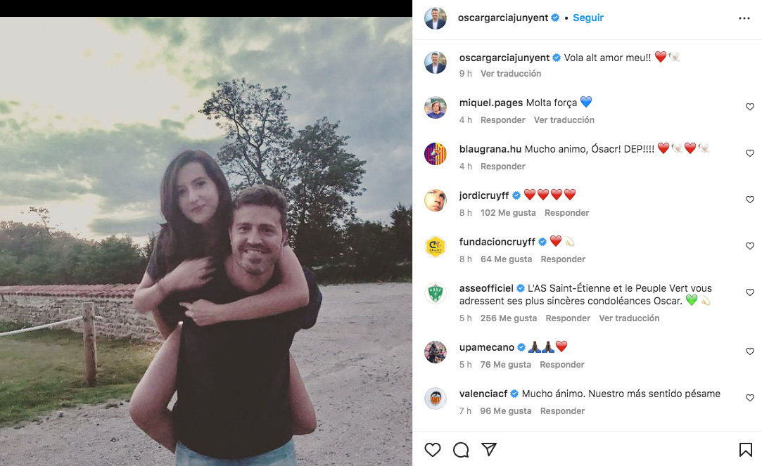 El mensaje en Instagram de Óscar García en el que ha comunicado el fallecimiento de su hija