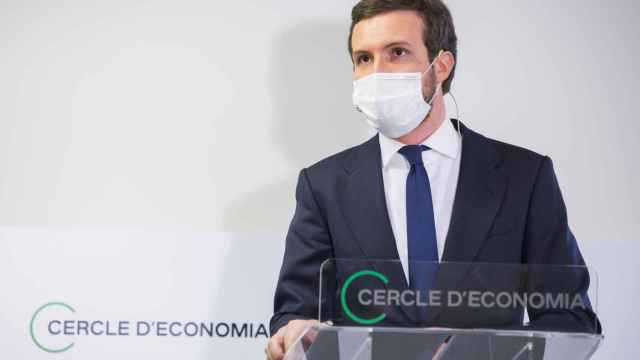 El presidente del PP, Pablo Casado, en el Círculo de Economía / CdECONOMIA