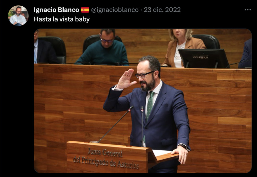 Ignacio Blanco se despide del parlamento asturiano en Twitter tres días después de hacer pública su dimisión / TWITTER