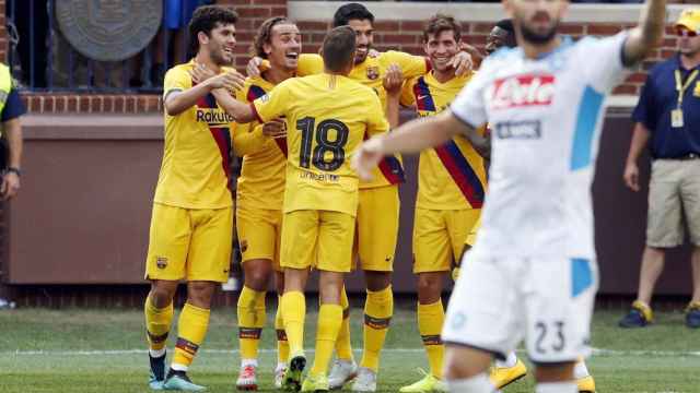 El Barça celebrando un gol contra el Nápoles / FC Barcelona