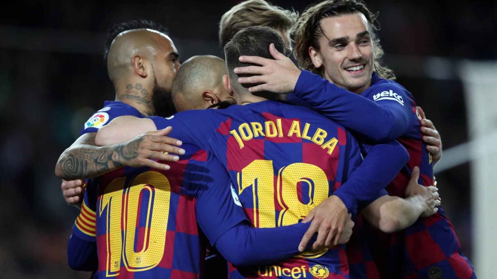 Los jugadores del Barça celebrando un gol en Liga /Twitter