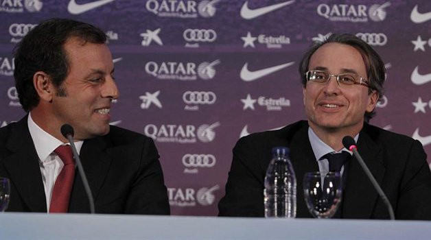 Sandro Rosell y Javier Faus, cuando ambos eran presidente y vicepresidente económico del Barça / EFE