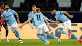 Los jugadores del Manchester City celebran un gol de Mahrez / EFE