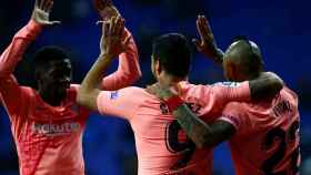 Dembelé celebra su gol contra el Espanyol / EFE