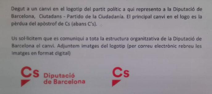 Nuevo logo de Ciudadanos en la Diputación de Barcelona / CG