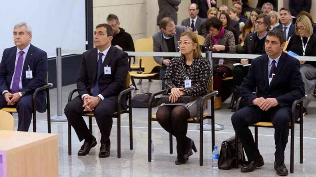 Los cuatro acusados del juicio a la cúpula de los Mossos: Cèsar Puig, Pere Soler, Teresa Laplana y Josep Lluís Trapero / EFE