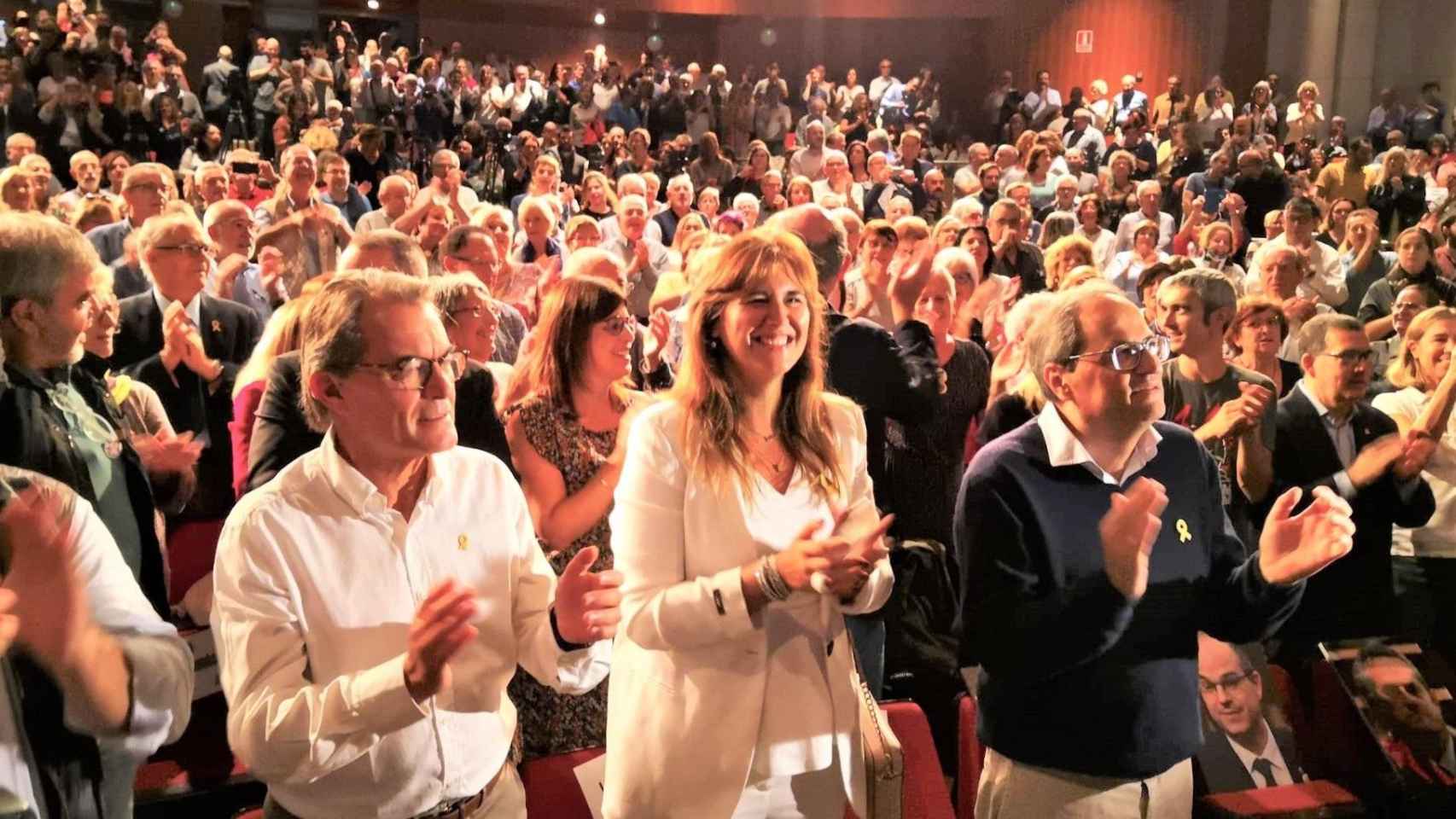El expresidente de la Generalitat Artur Mas, la diputada Laura Borràs y el presidente Quim Torra en un acto de Junts per Catalunya en Terrassa / EUROPA PRESS