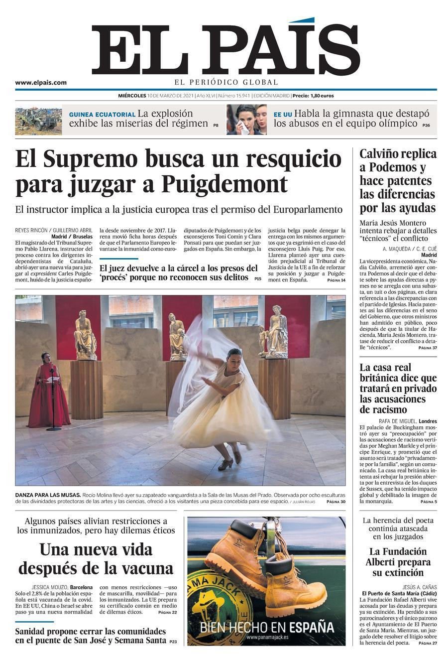 Portada del 10 de marzo de 2021 de 'El País' / KIOSKO.NET