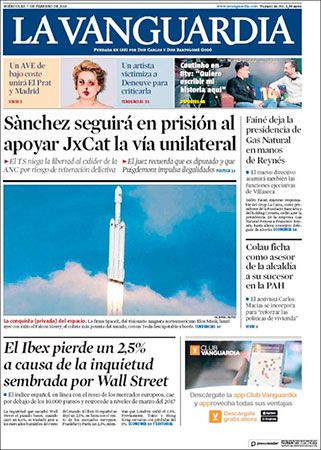 Portada de 'La Vanguardia' del 7 de febrero de 2018