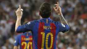 Lionel Messi, celebrando un gol en el Bernabéu el domingo / EFE