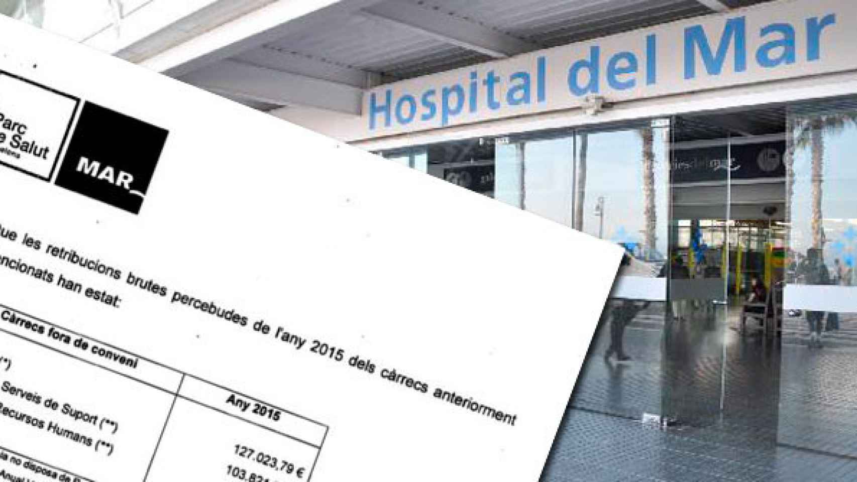 El documento con la liquidación del sueldo de la gerente, Olga Pané, y la entrada al Hospital del Mar / CG