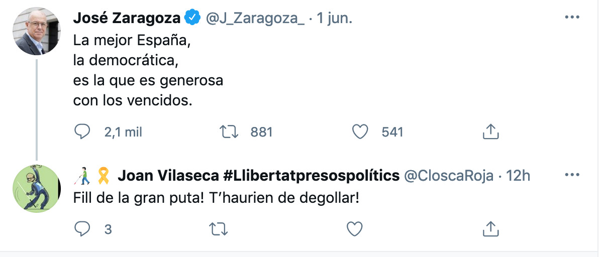 Amenaza al diputado del PSC José Zaragoza / TWITTER