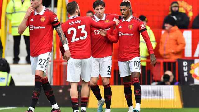 Marcus Rashford, celebrando un gol del Manchester United con sus compañeros / EFE