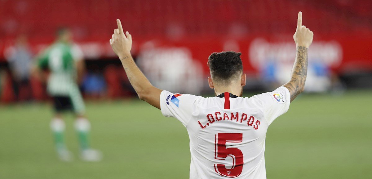 Lucas Ocampos celebra un gol del Sevilla / EFE