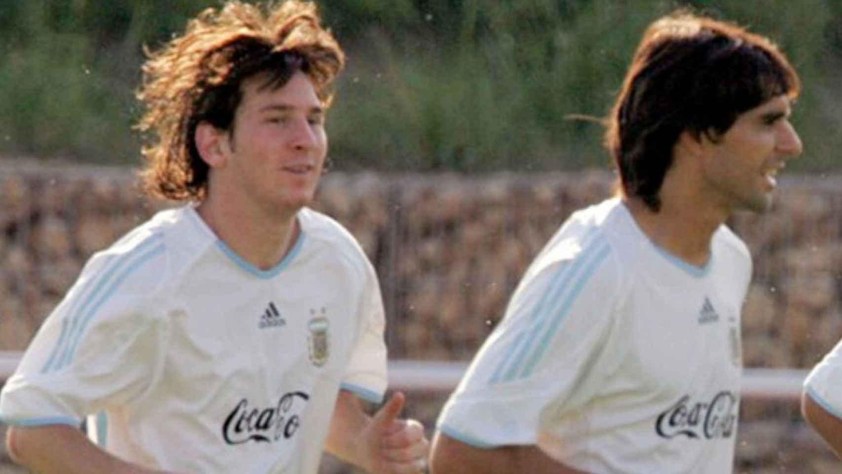 Ayala y Messi en un entrenamiento de la selección argentina / EFE
