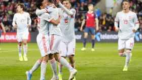 La Roja celebra el gol anotado frente a Noruega / EFE