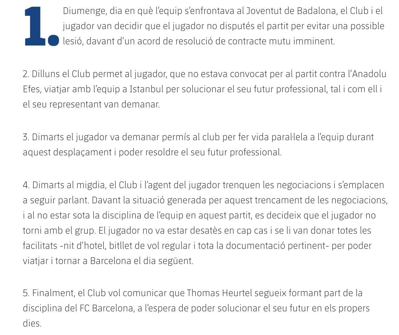 Comunicado del Barça sobre el caso Heurtel / FC Barcelona