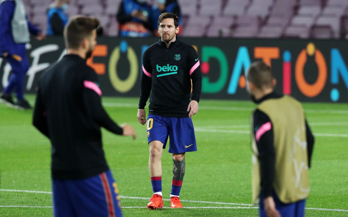 Leo Messi calentando antes del partido contra el Dínamo de Kiev / FC Barcelona