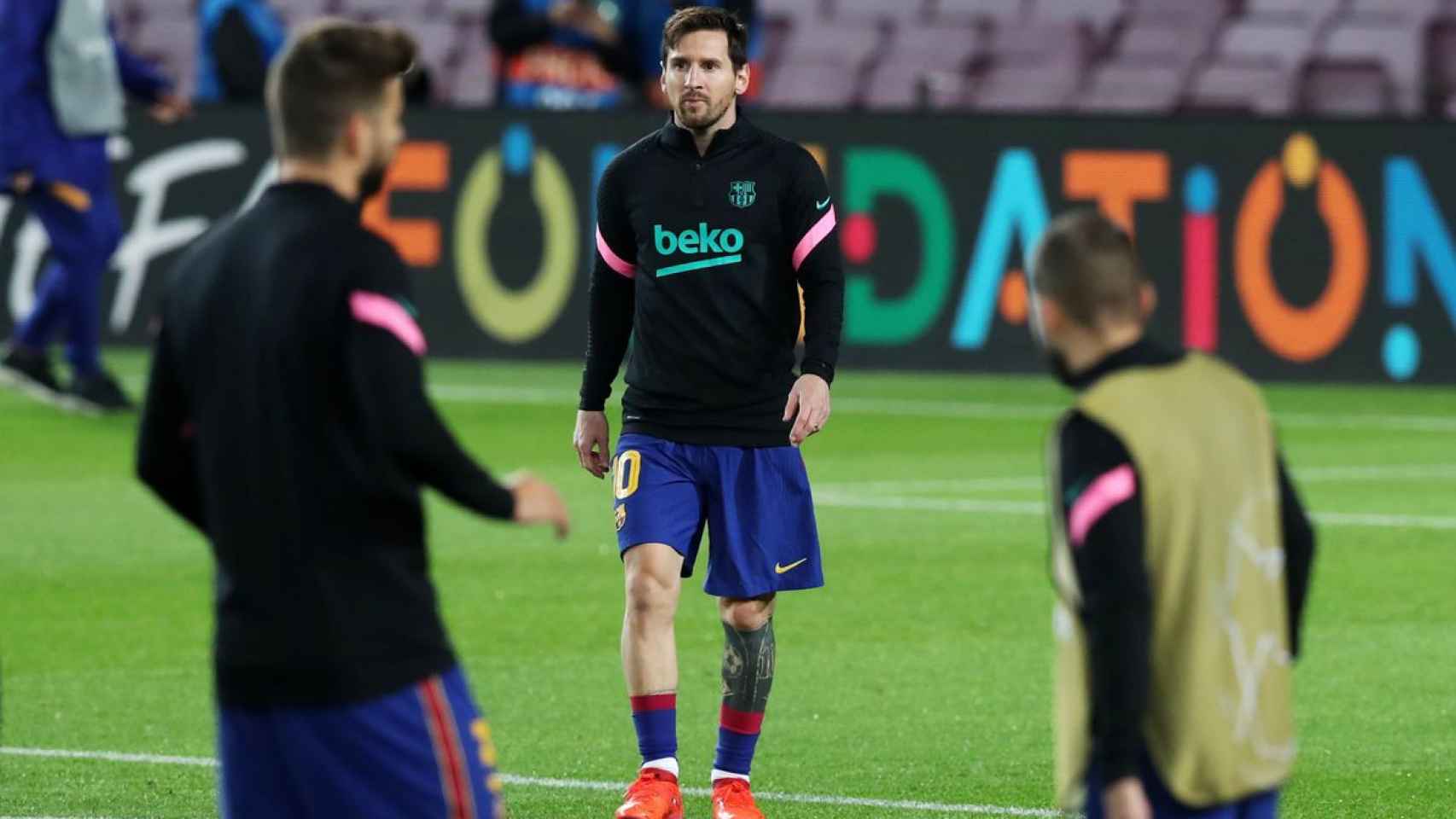Leo Messi calentando antes del partido contra el Dínamo de Kiev / FC Barcelona